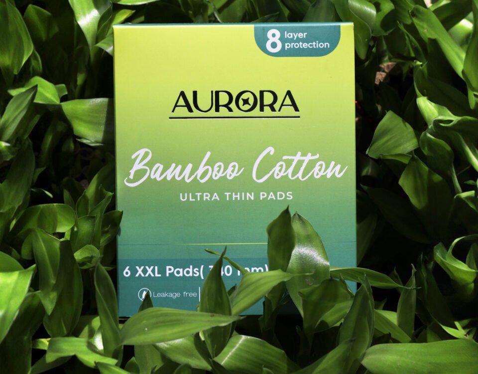Aurora's bamboo sanitary napkins, eco-friendly and sustainable, designed for comfort and absorbency during menstruation.