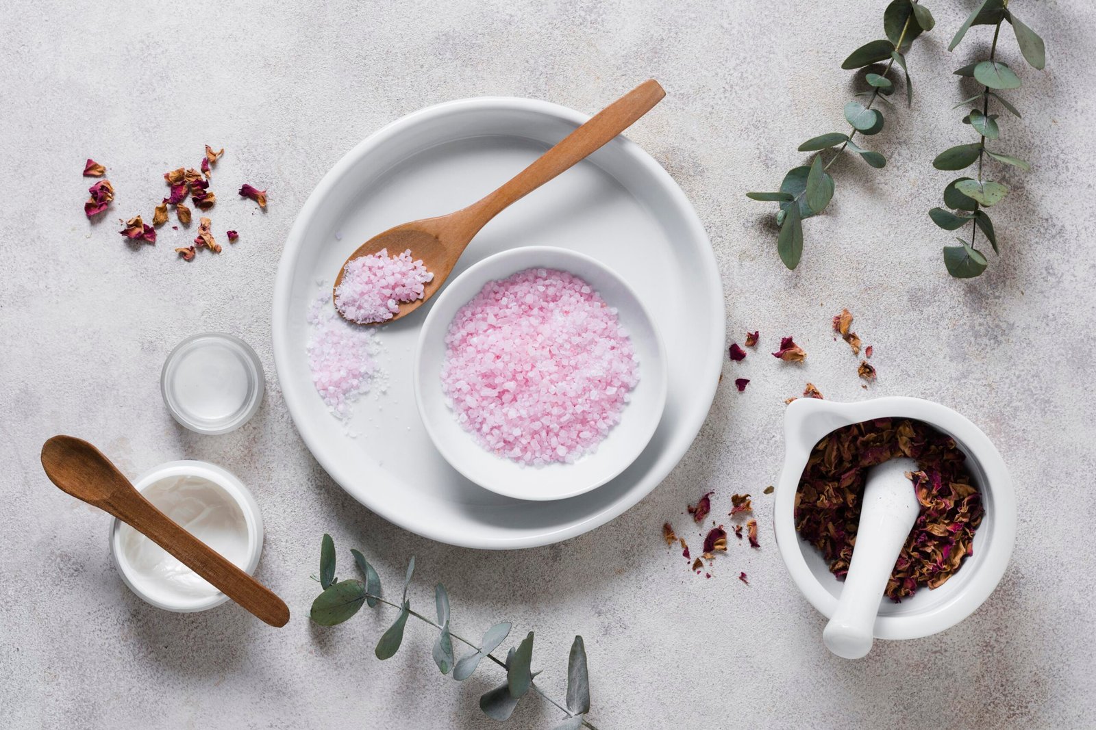 Soothing bath salts and revitalizing foot soak for relaxation and comfort during menopause.